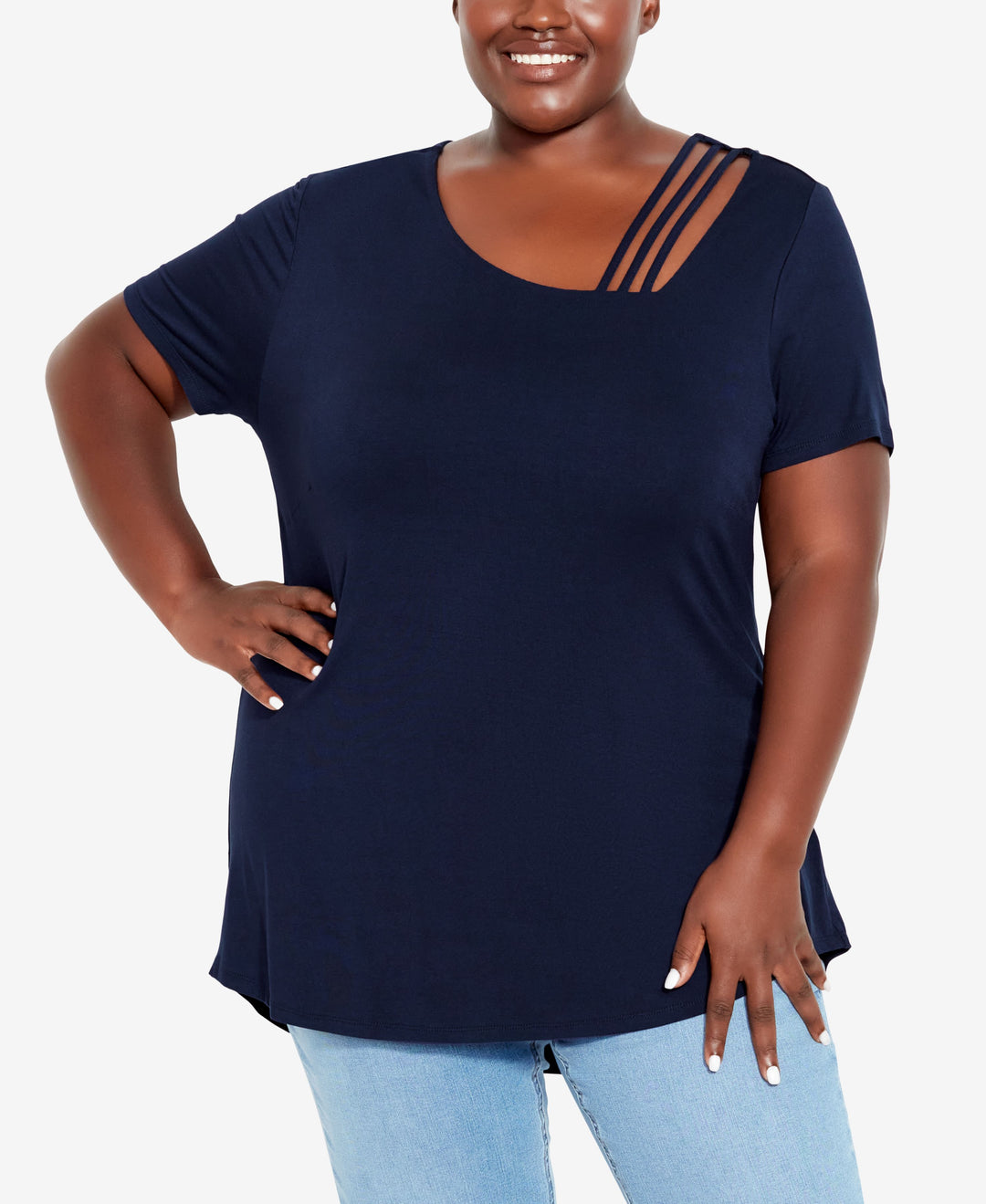 Plus Size V Cut Out Short Sleeve Top