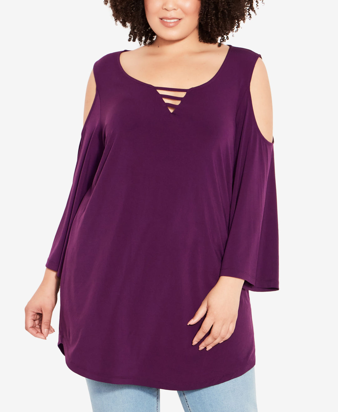 Plus Size Cold Shoulder 3 Bar Top