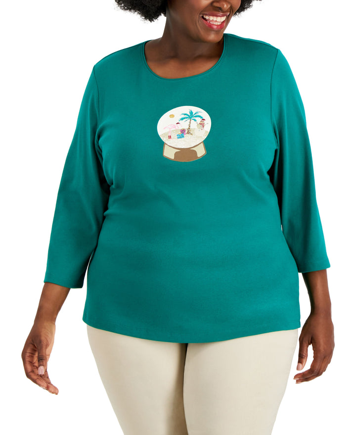 Karen Scott Plus Size 3/4 Sleeve Graphic Top