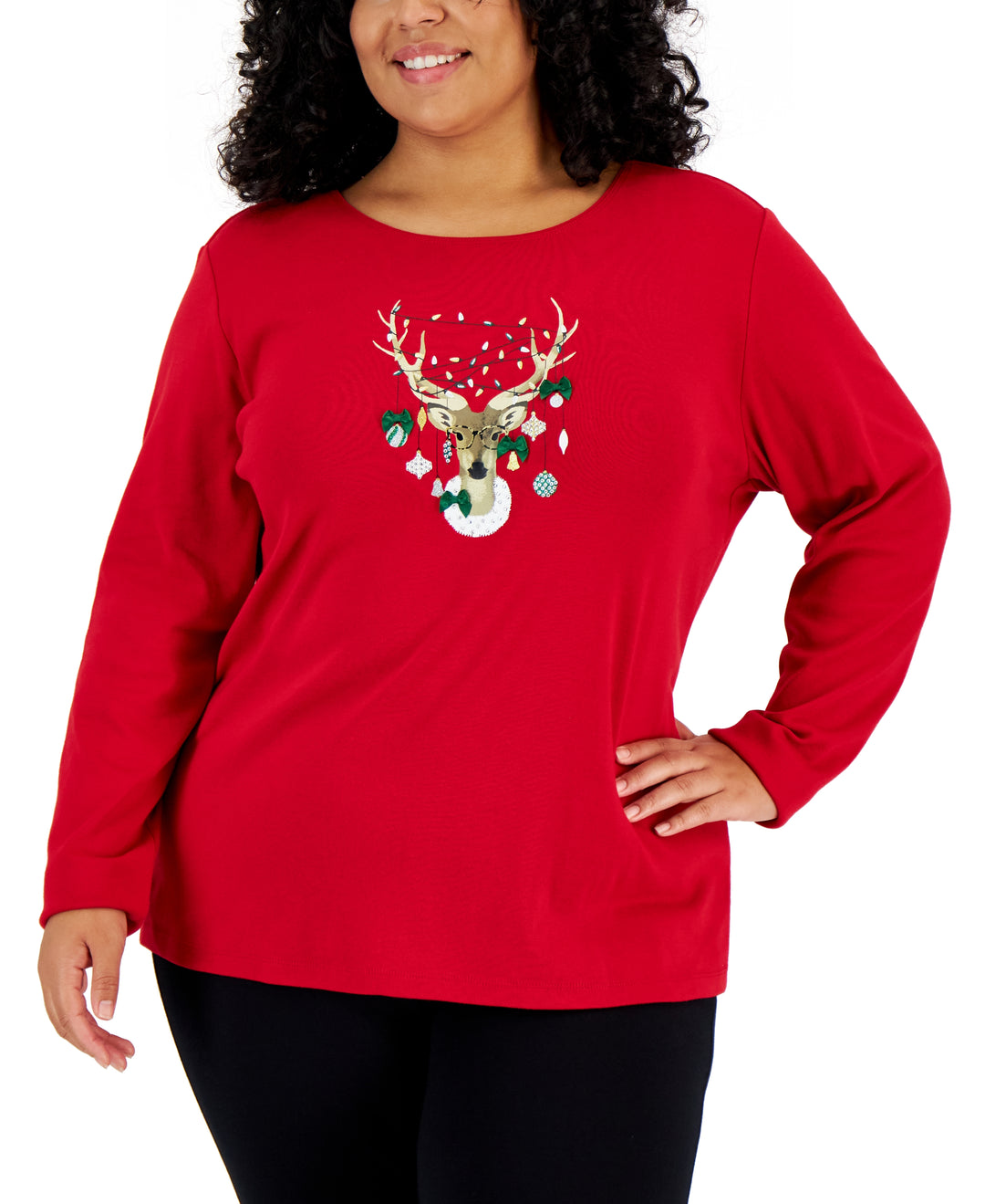 Plus Size Long Sleeve Reindeer Top