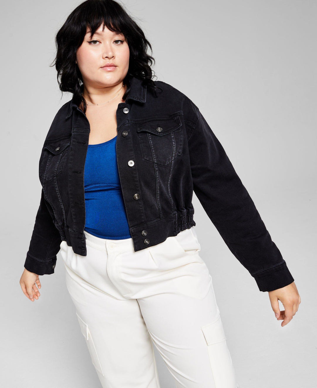 Trendy Plus Size Cropped Denim Jacket
