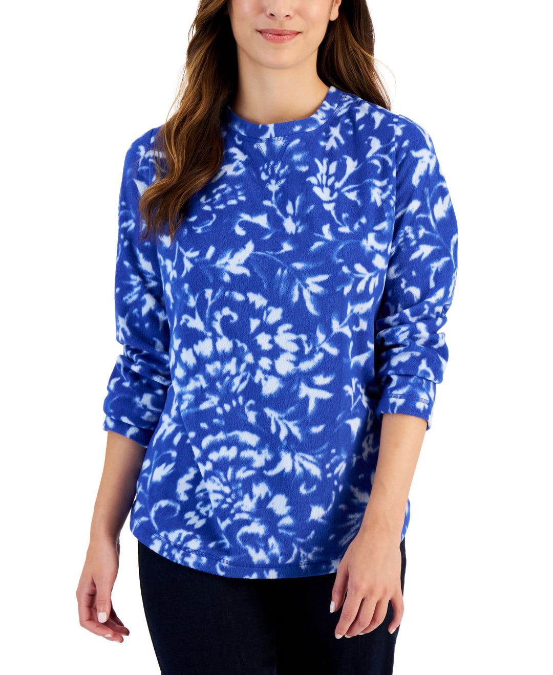 Karen Scott Petite Baroque Vines Microfleece Top