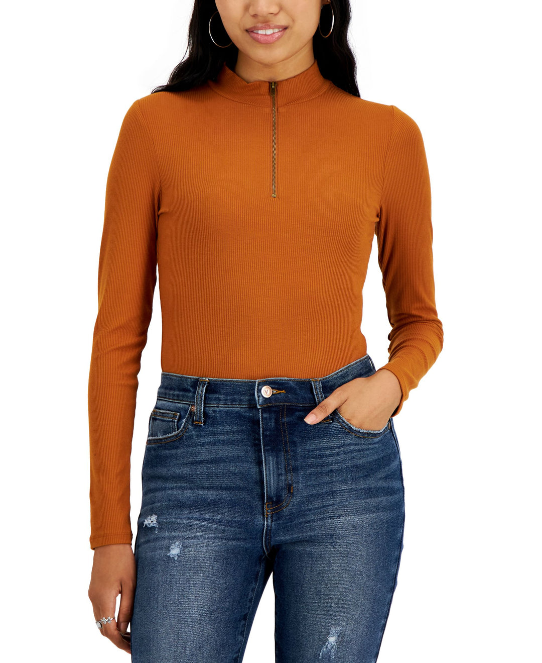 Juniors' Mock-Neck Zip-Front Bodysuit