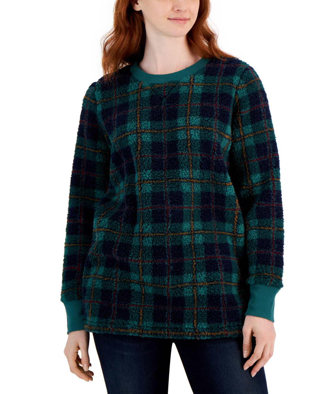 Style & Co Womens Printed Crewneck Fleece Tunic