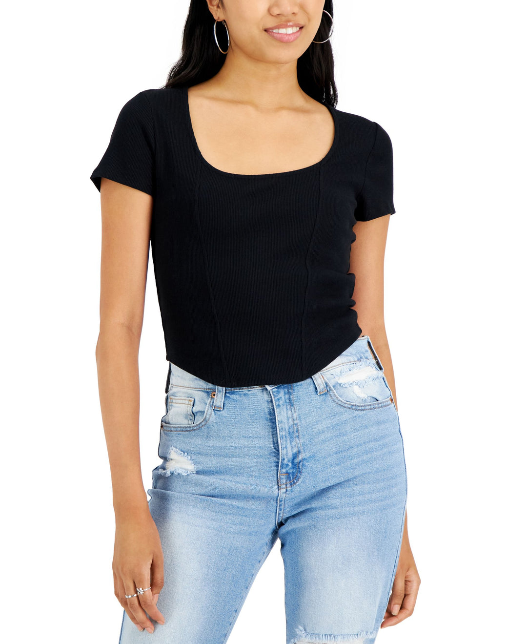 Juniors' Corset Scoop-Neck T-Shirt