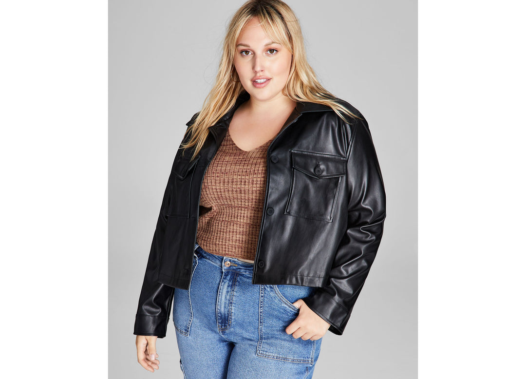 Trendy Plus Size Cropped Faux-Leather Shacket