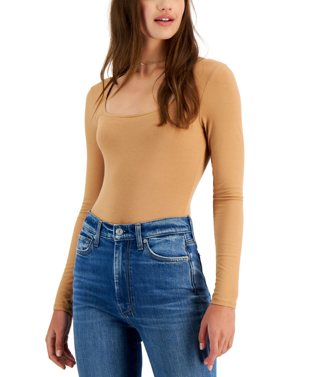 Juniors' Square Neck Ribbed Bodysuit