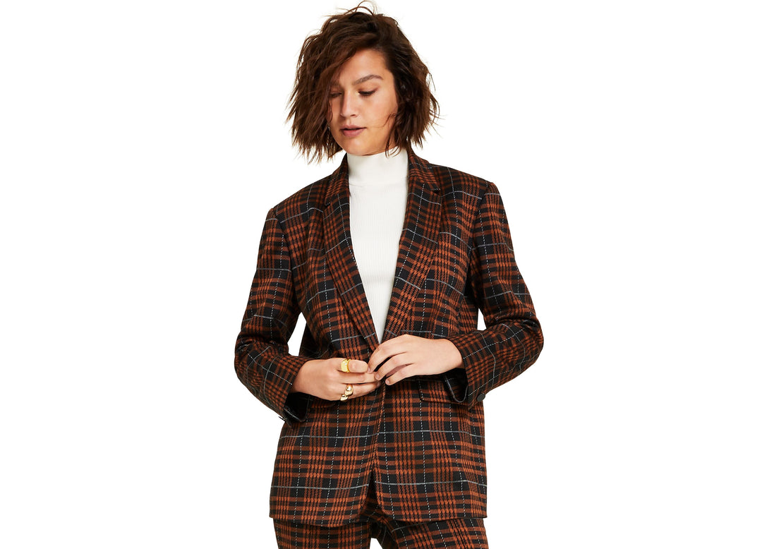 Bar III Womens Plaid Notch Collar Blazer