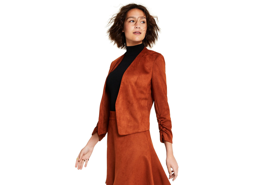 Bar III Womens Faux Suede Scrunched Sleeve Blazer