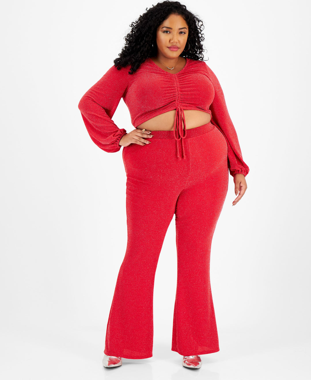 Plus Size Embellished Flared Pull-On Pants