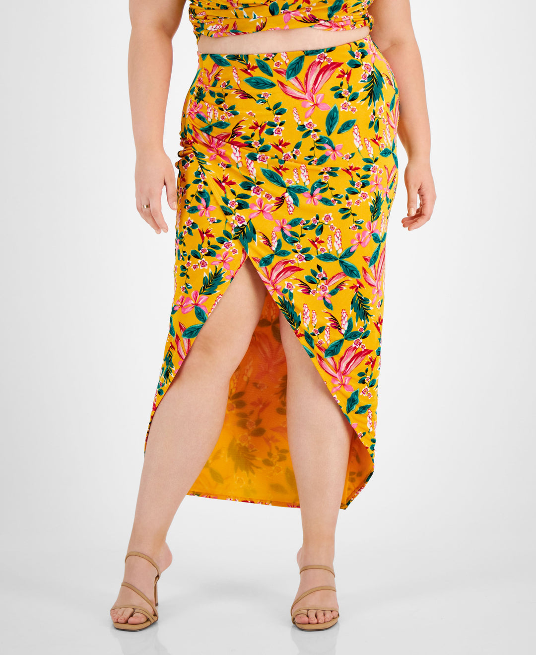 Plus Size Printed Crossover Midi Skirt