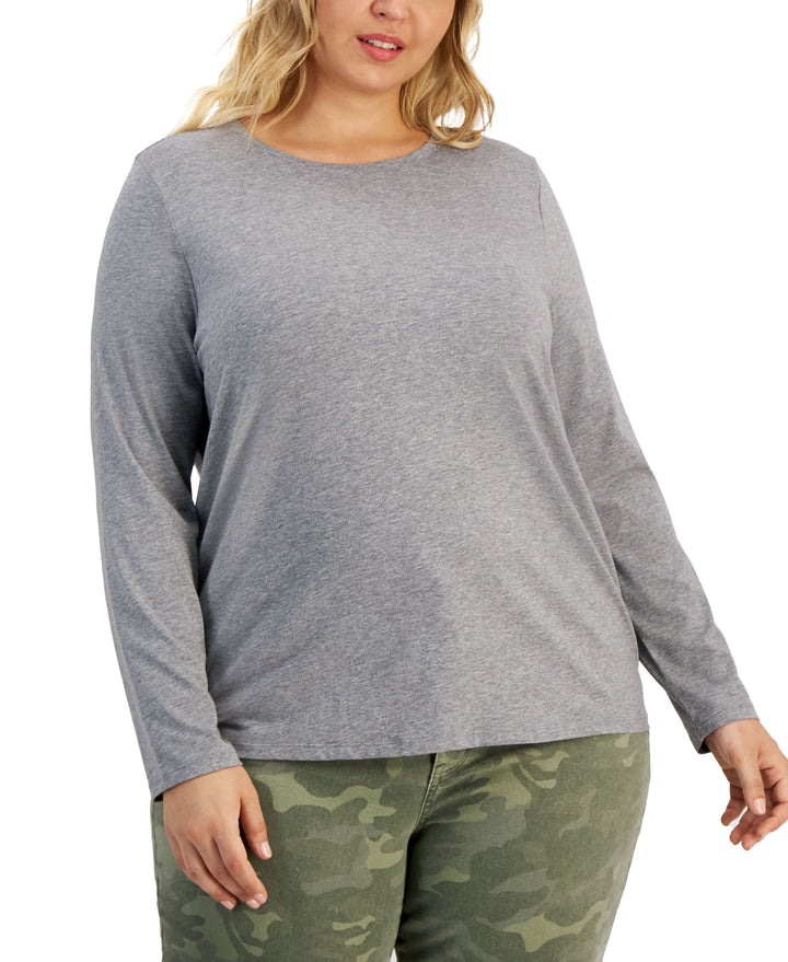 Style & Co Plus Size Heathered Long Sleeve T-Shirt