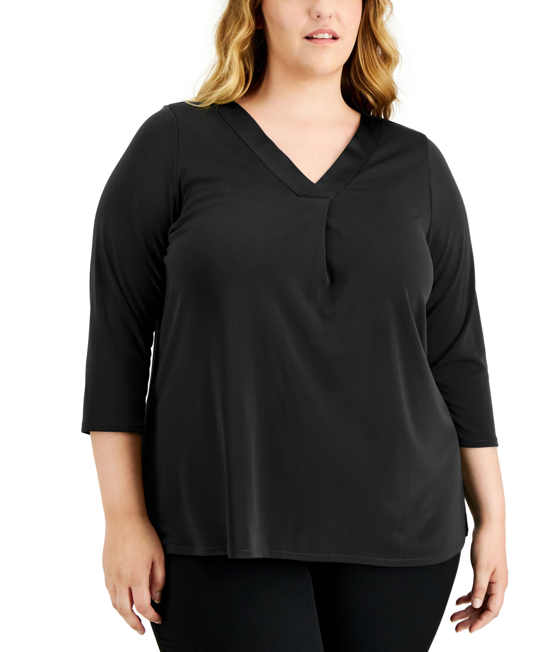 Alfani Plus Size 3/4 Sleeve Cinched Neck Top