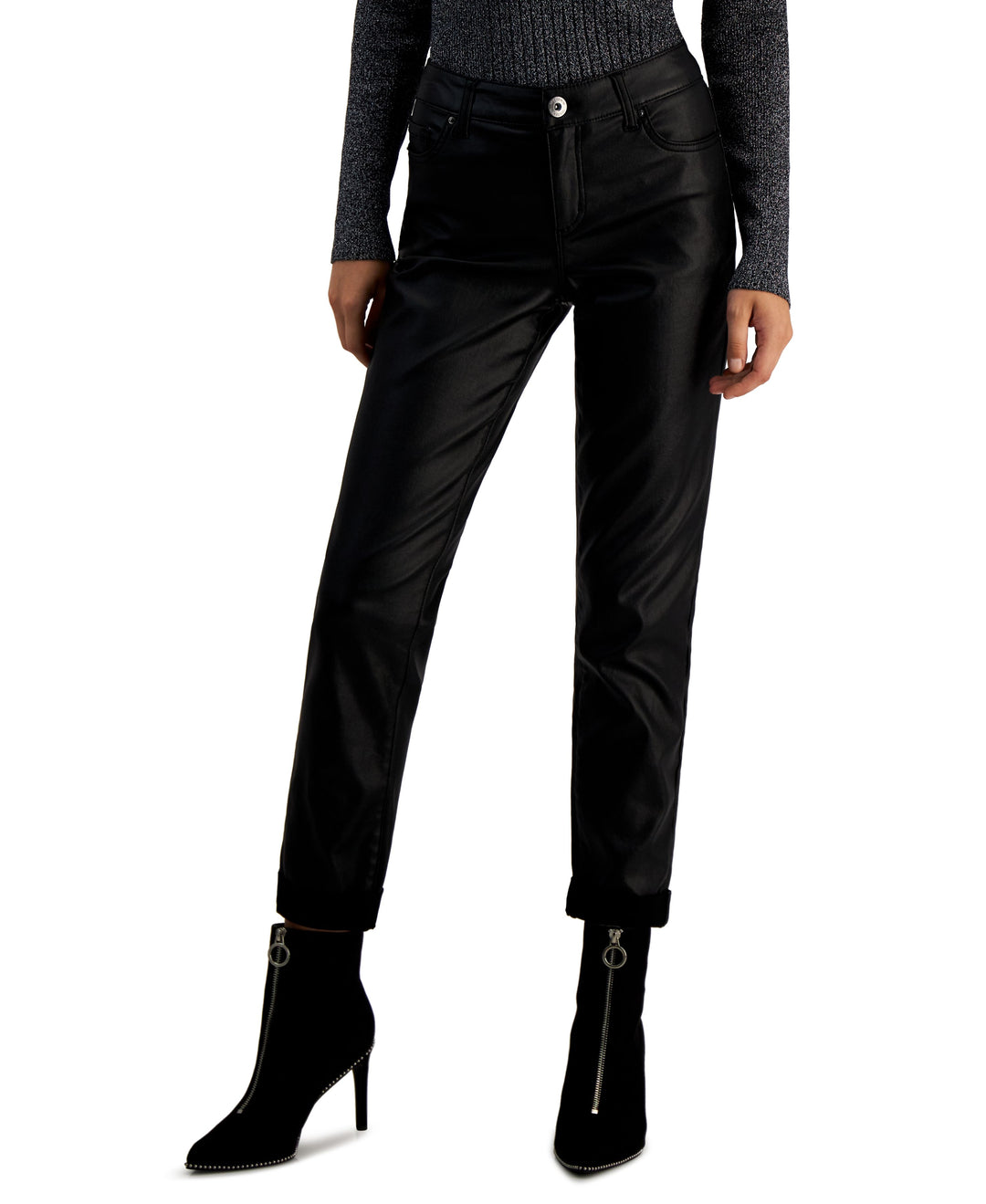 INC International Concepts Womens Mid Rise Coated Straight Leg Jeans
