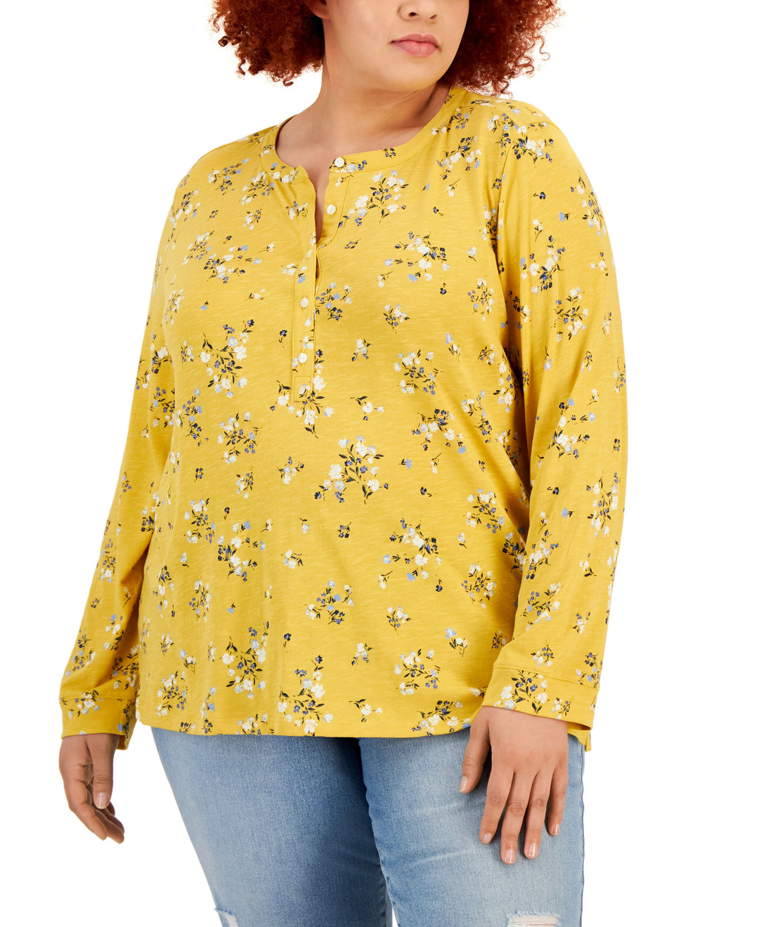 Style & Co Plus Size Floral Print Henley Top