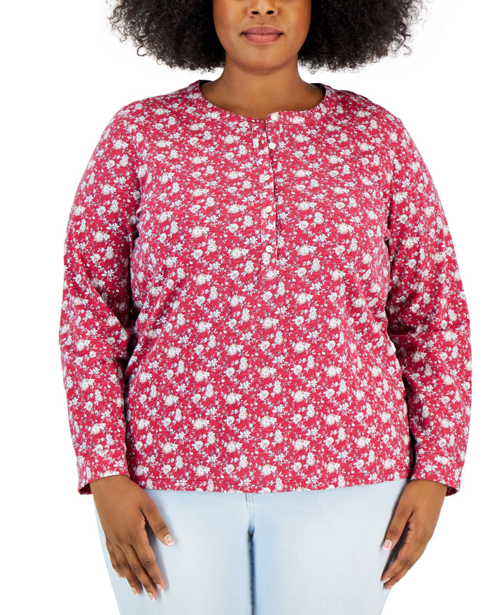 Style & Co Plus Size Floral Print Henley Top