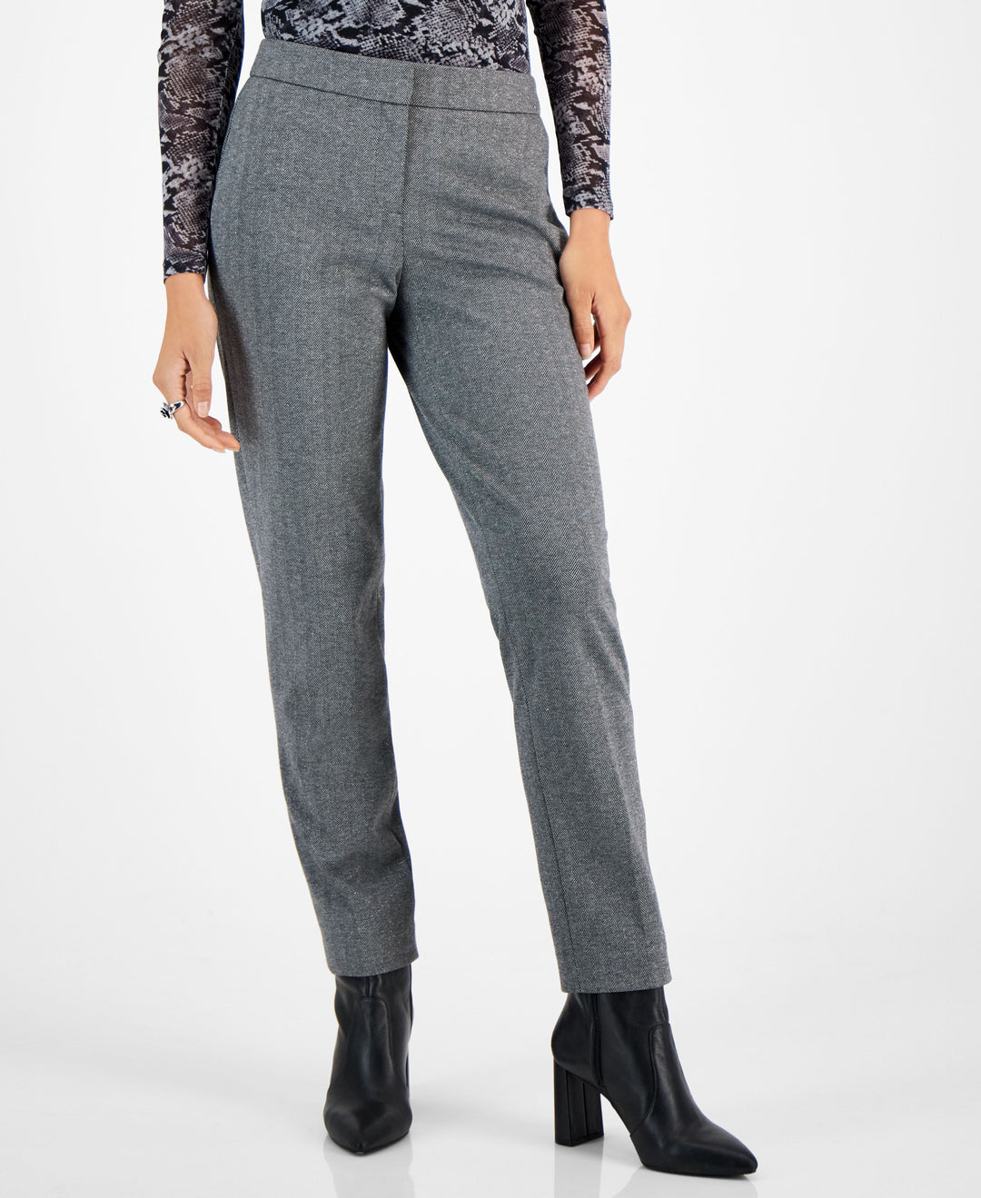 Bar III Womens Shimmer Herringbone Straight Leg Ankle Pants