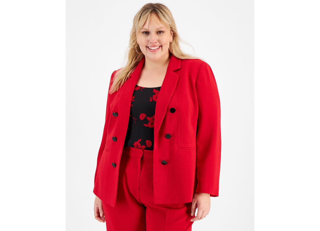 Bar III Plus Size Textured Crepe Faux Double-Breasted Blazer