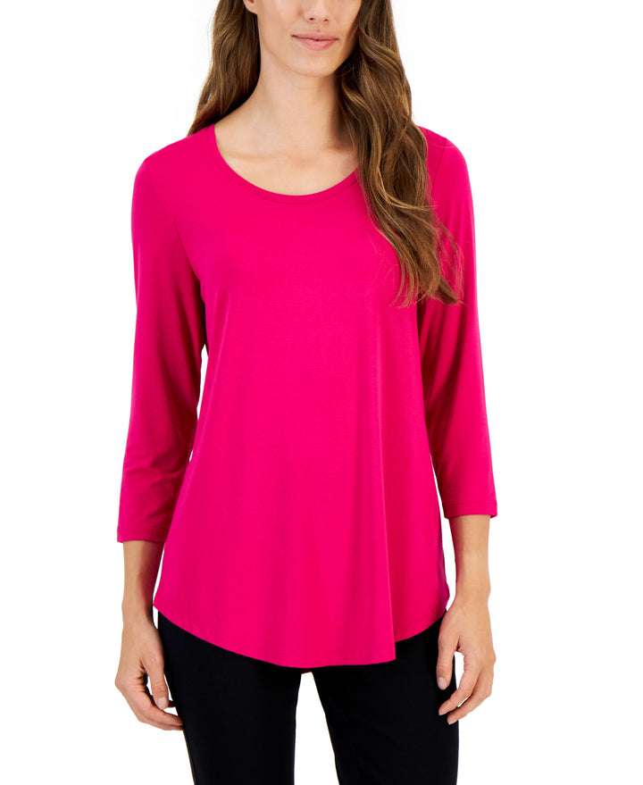 JM Collection Petite 3/4 Sleeve Solid Top