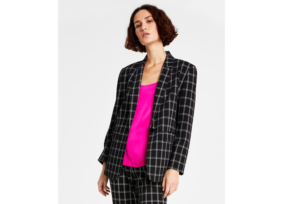 Women's Plaid Long-Sleeve Single-Button Boyfriend Blazer