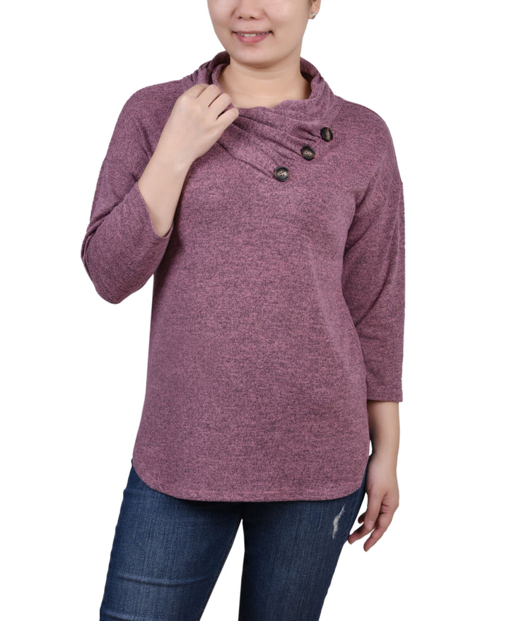 NY Collection Petite 3/4 Sleeve Crossover Cowl Neck Top