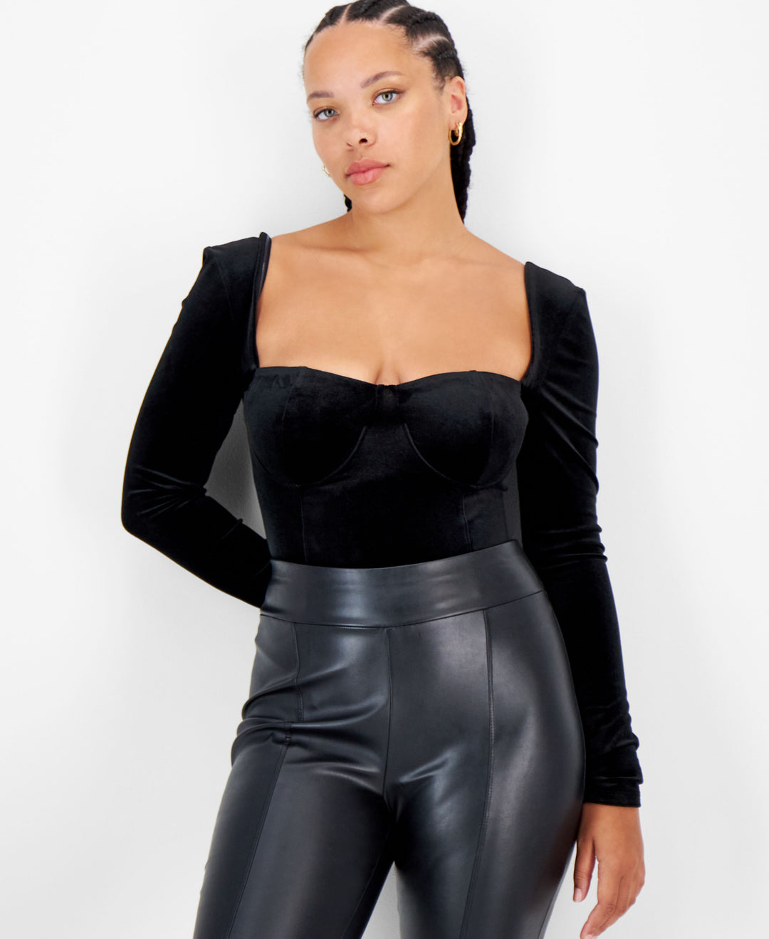 Women's Square-Neck Velvet Bodysuit