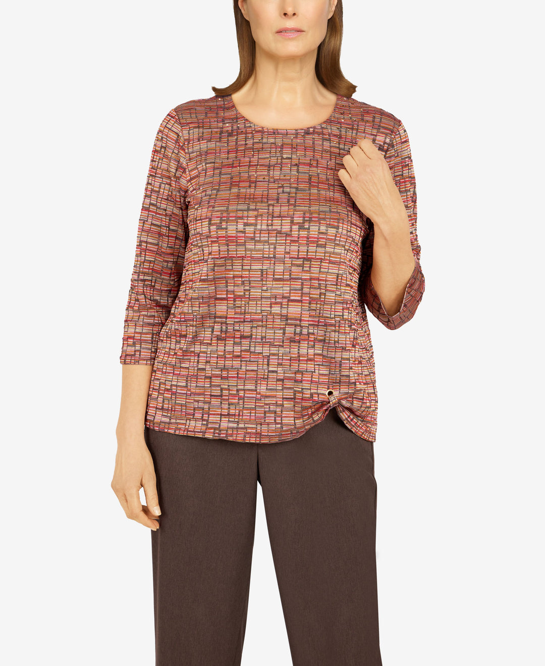 Alfred Dunner Petite Size Sorrento Space Dye Geo Grommet Hem Top