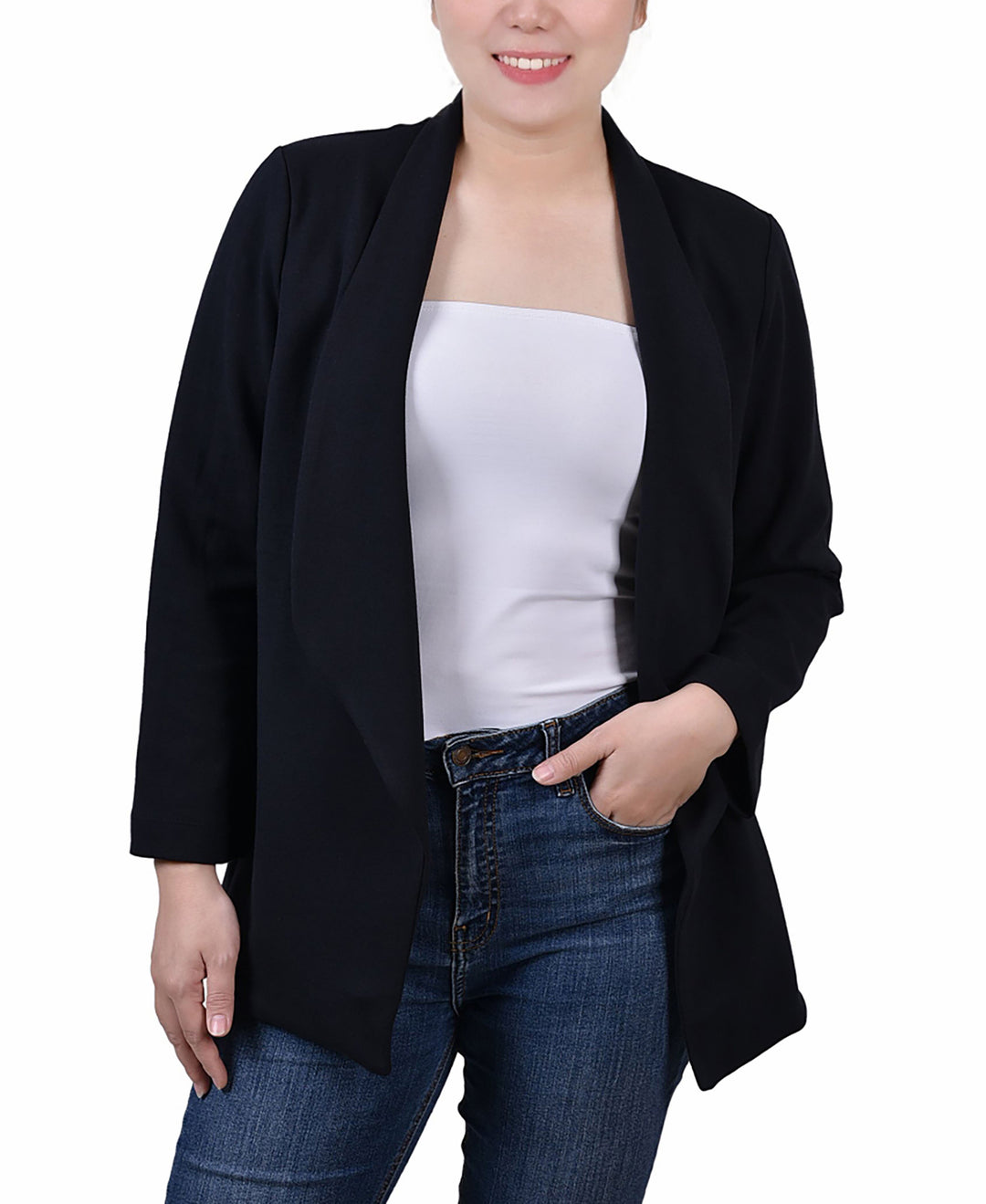 NY Collection Womens 3/4 Sleeve Ponte Jacket