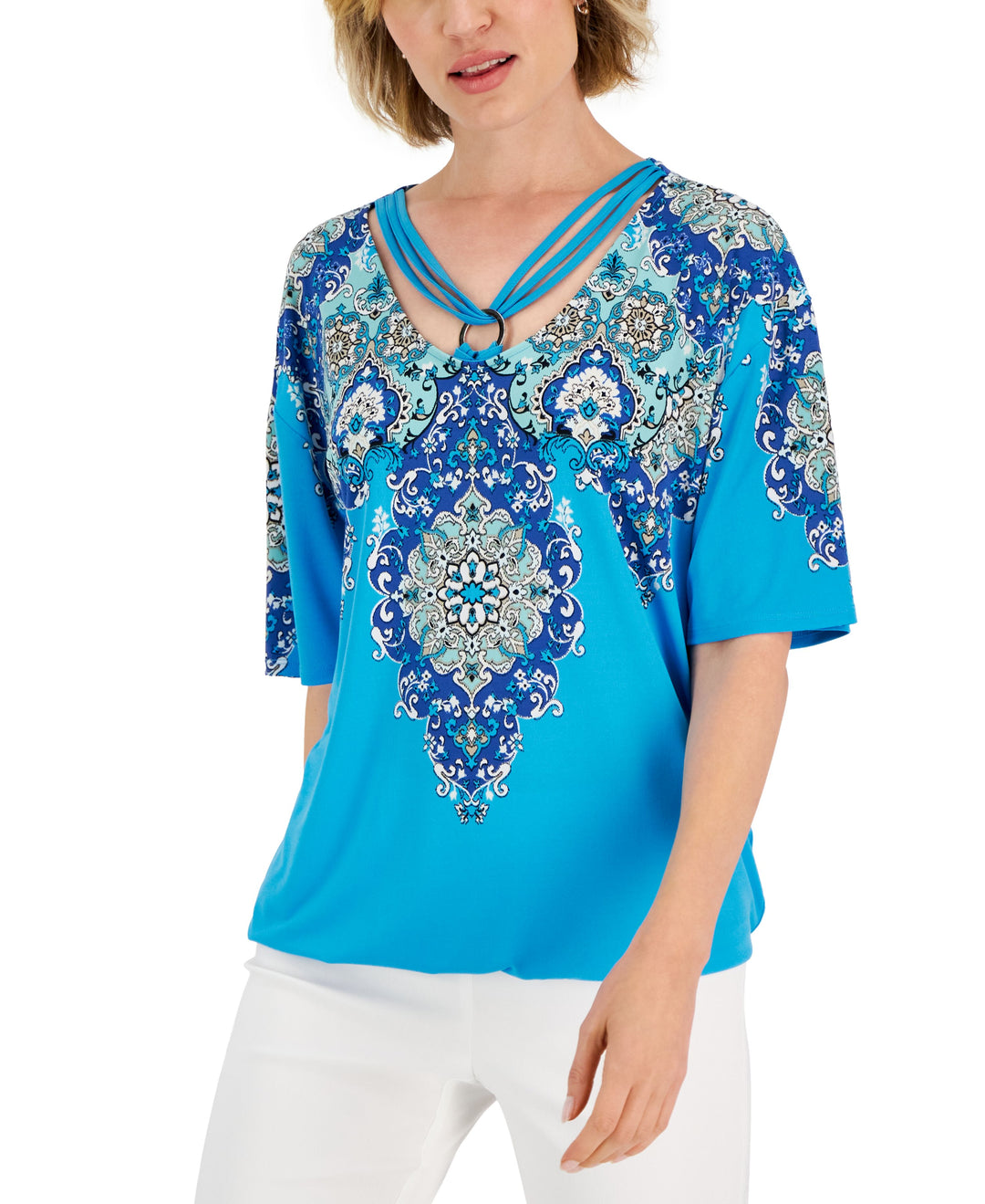 Women's Trinity Geo-Print Ring-Hardware Top