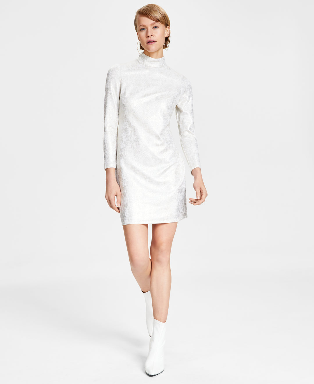 Women's Metallic Mock-Turtleneck Sheath Dress