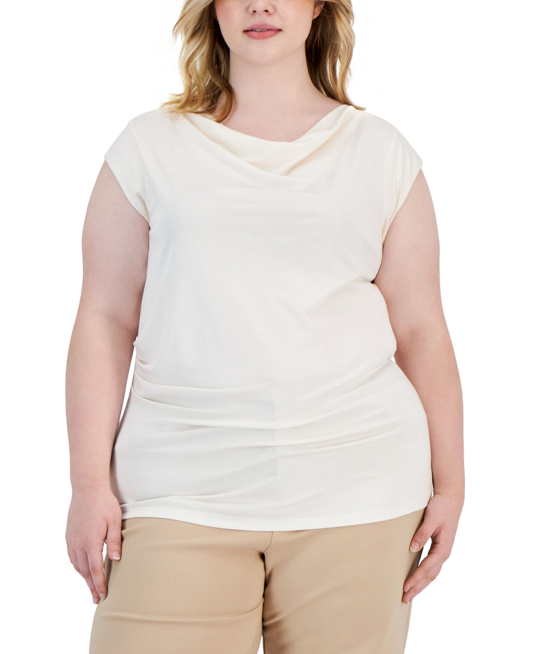 Plus Size Harmony Knit Cap-Sleeve Cowlneck Top