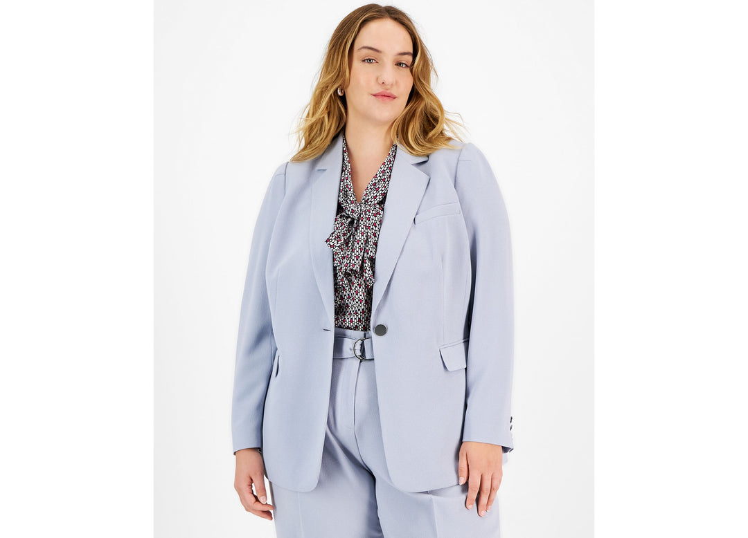 Plus Size Textured Crepe Single-Button Blazer