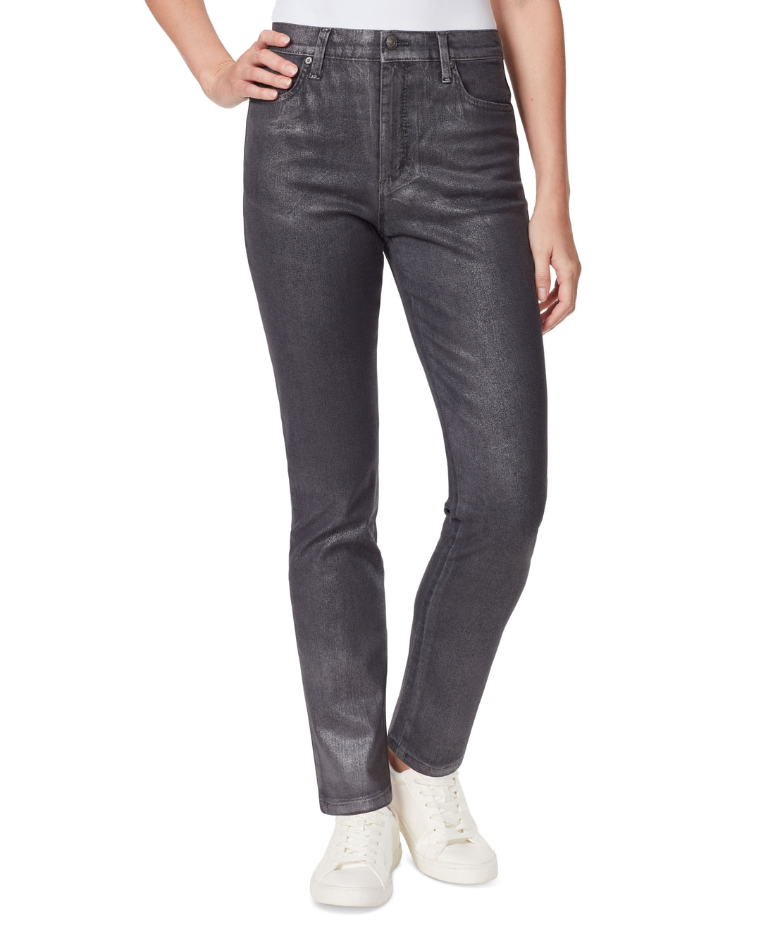 Gloria Vanderbilt Womens Amanda Classic High-Rise Straight-Leg Coated Jeans