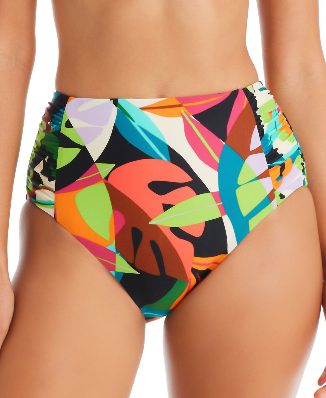 Women's Tropical Dreams Side-Shirred High-Waist Bikini Bottoms