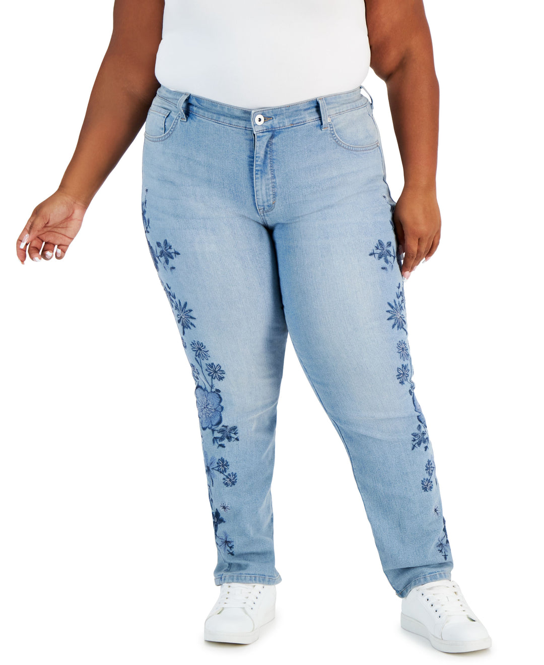 Plus Size Embroidered Straight Leg Jeans