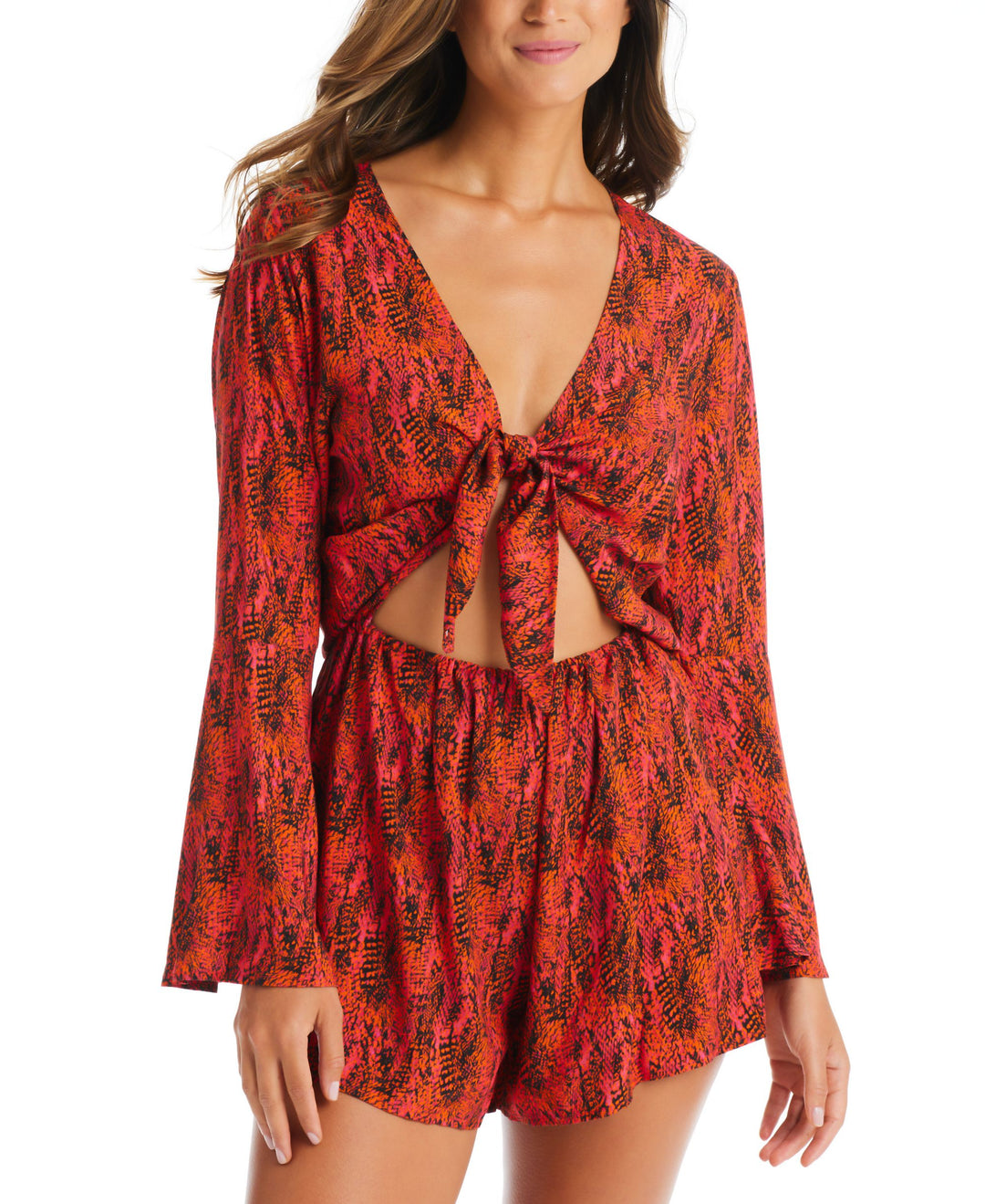 Women's Viper Knot Long-Sleeve Romper Cover-Up
