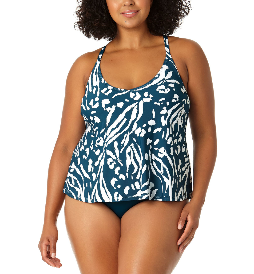 Plus Size Printed Crisscross Tankini Top