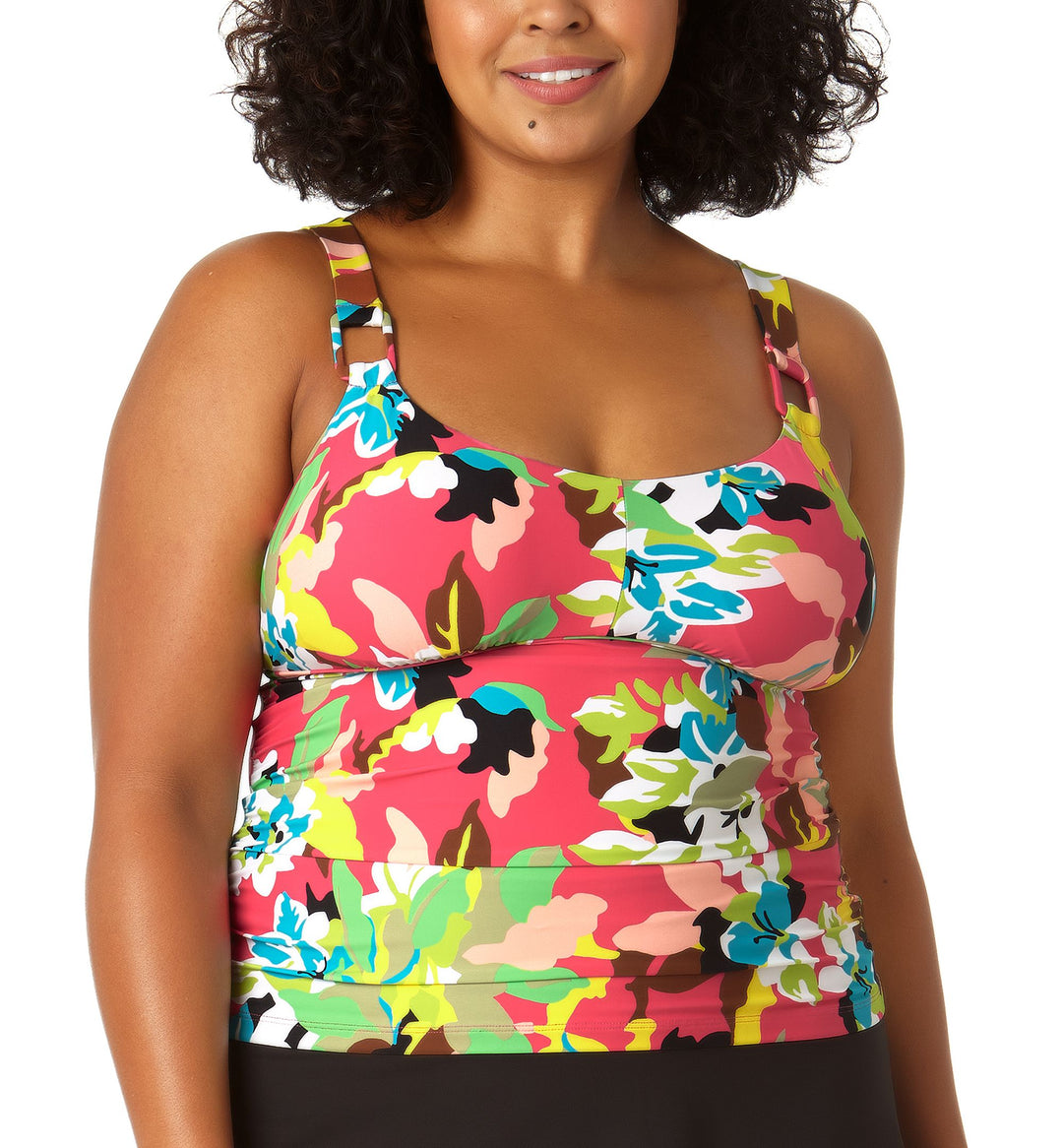 Plus Size O-Ring Printed Tankini Top
