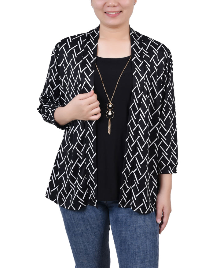 NY Collection Petite 3/4 Sleeve Two Fer Top