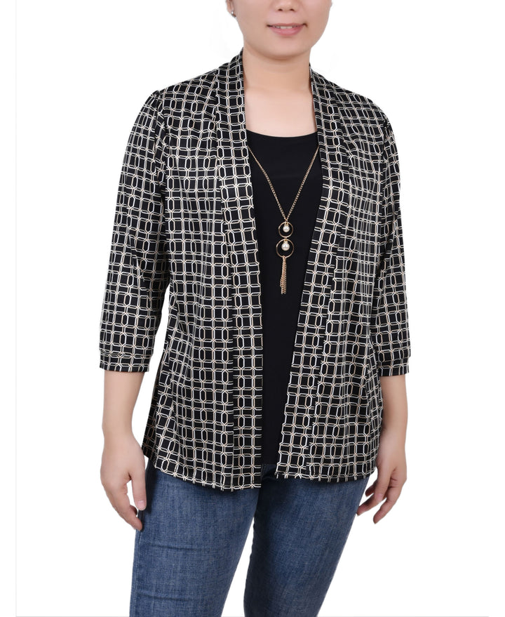 NY Collection Petite 3/4 Sleeve Two Fer Top