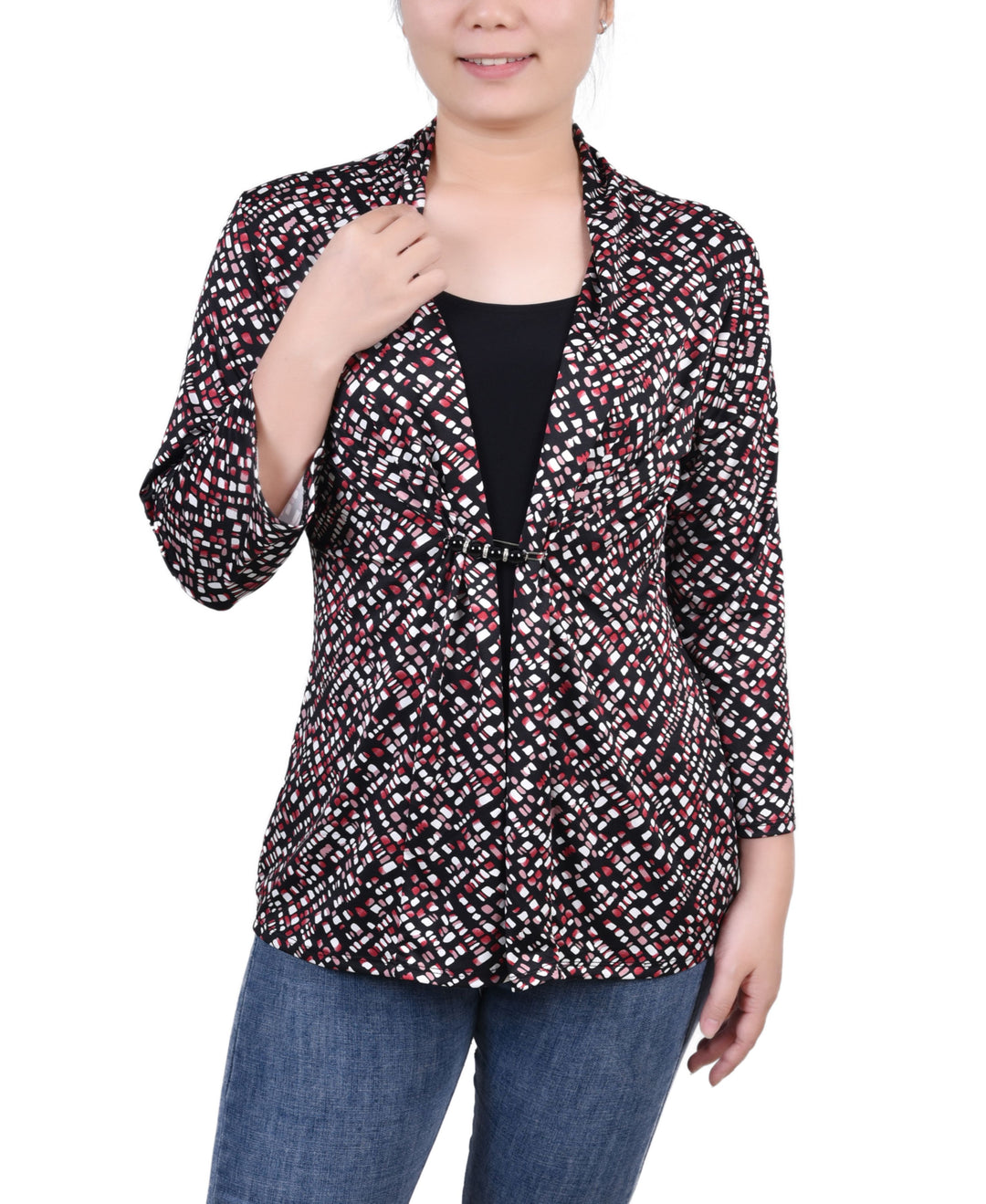 NY Collection Petite 3/4 Sleeve Two Fer Top