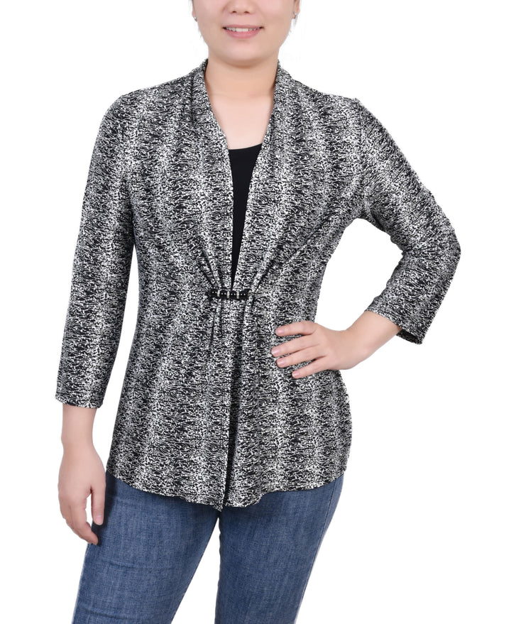 NY Collection Petite 3/4 Sleeve Two Fer Top