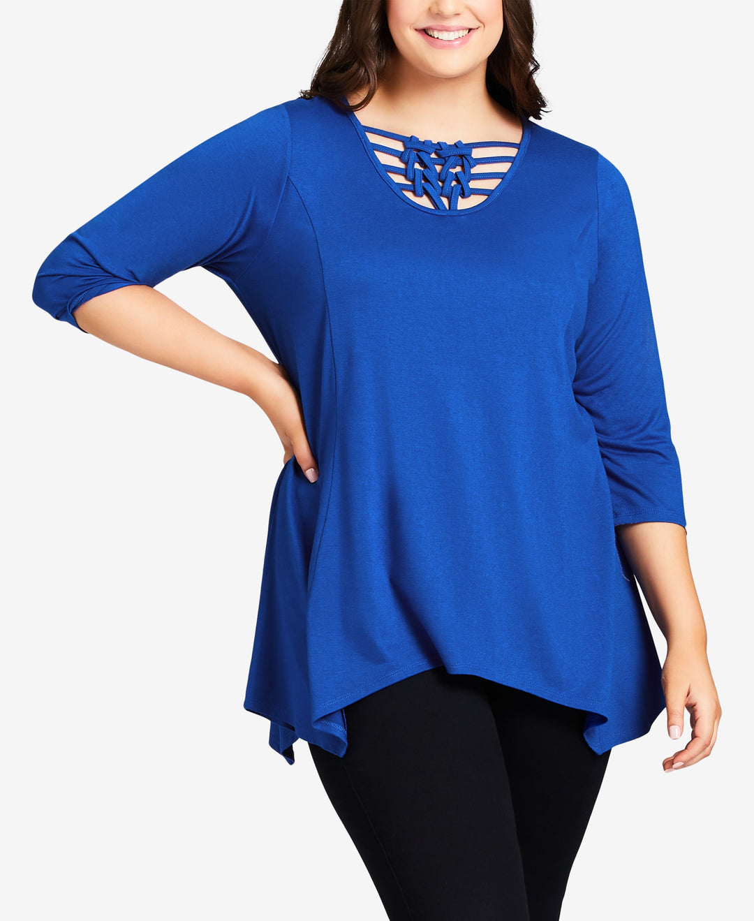 Avenue Plus Size Caged 3/4 Sleeve Tunic Top