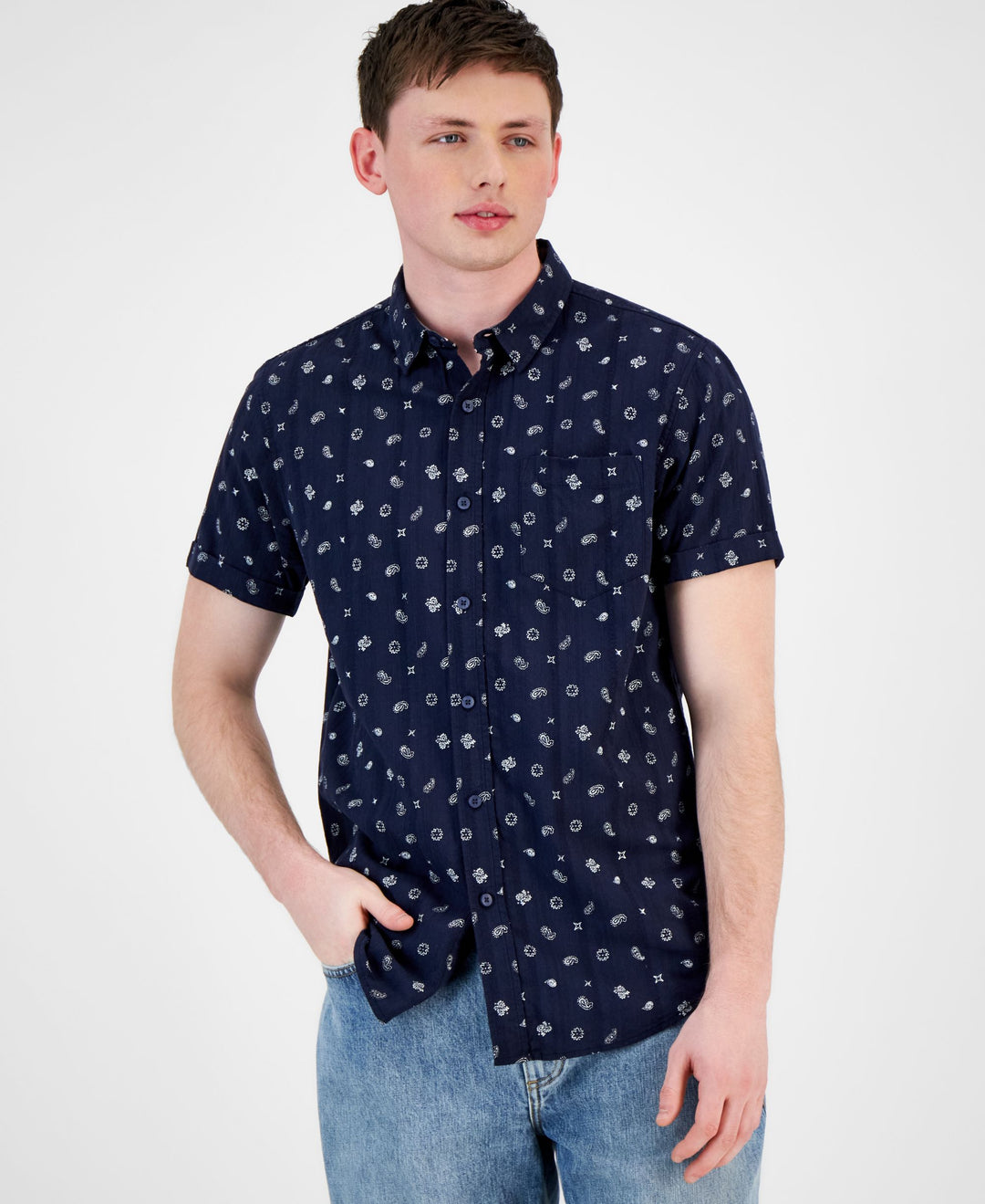 Men's Carlos Bandana Toss Print Short-Sleeve Button-Up Shirt