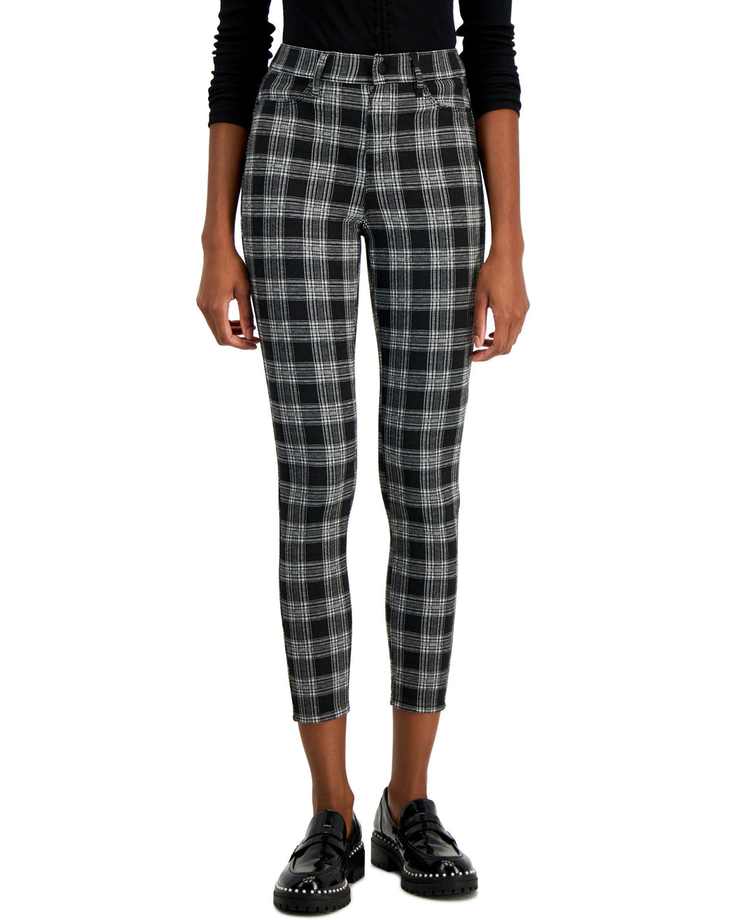 Juniors' High-Rise Pull-On Plaid Jeggings