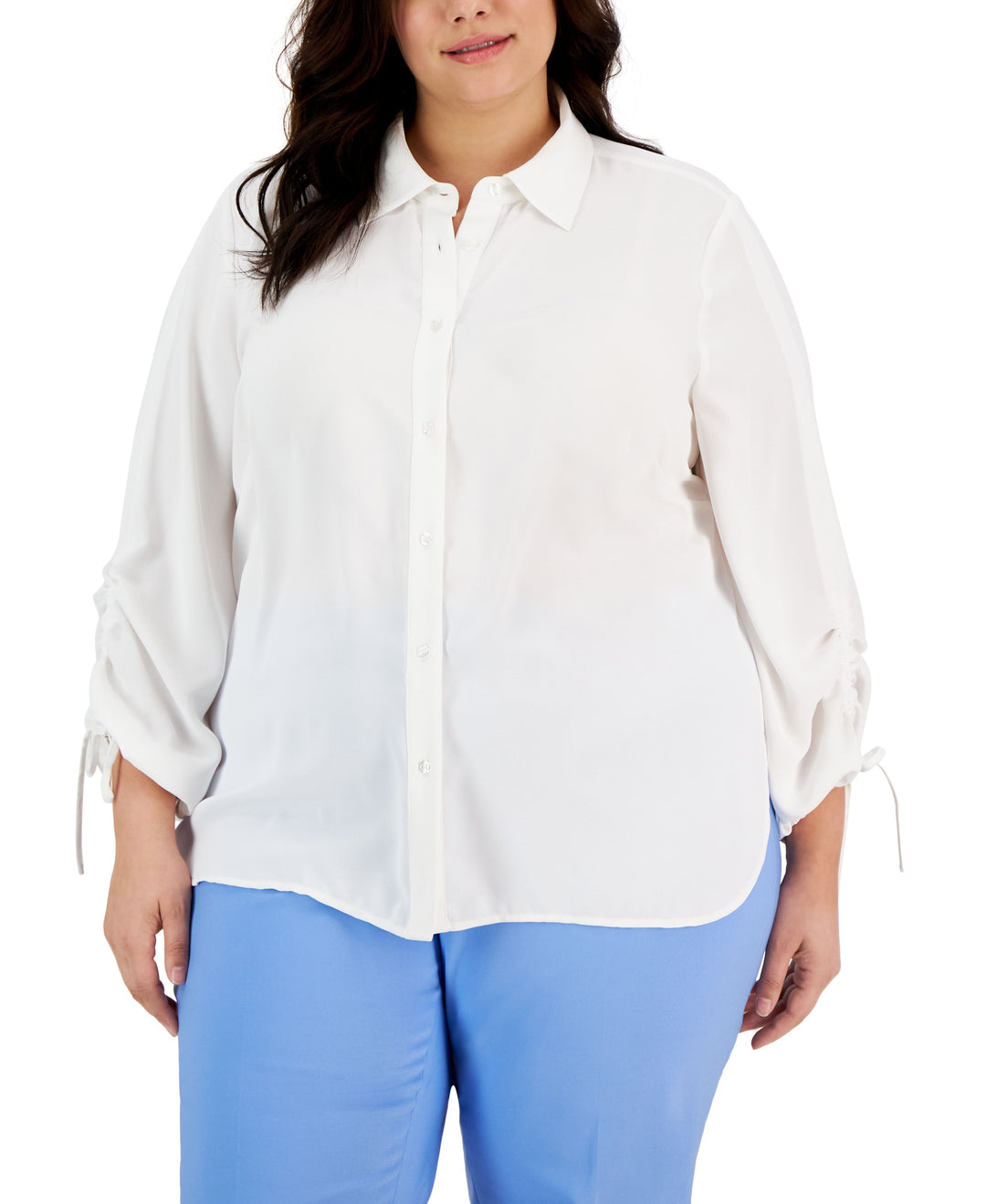 Plus Size Ruched-Sleeve Blouse
