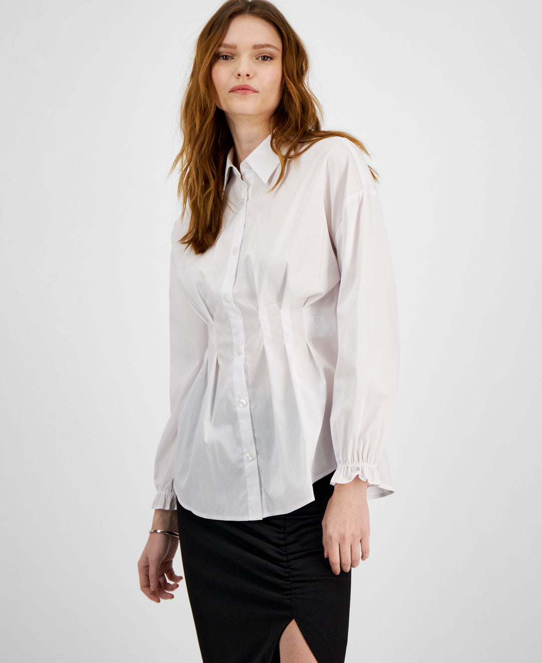 Women's Long-Sleeve Corset-Detail Shirt
