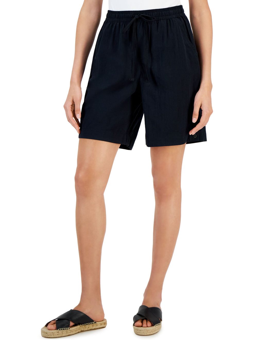 Karen Scott Petite Emilia Cotton High Rise Pull On Shorts
