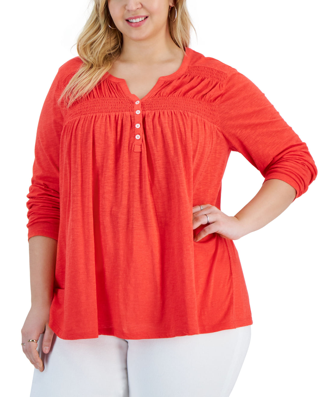Plus Size Split-Neck Top
