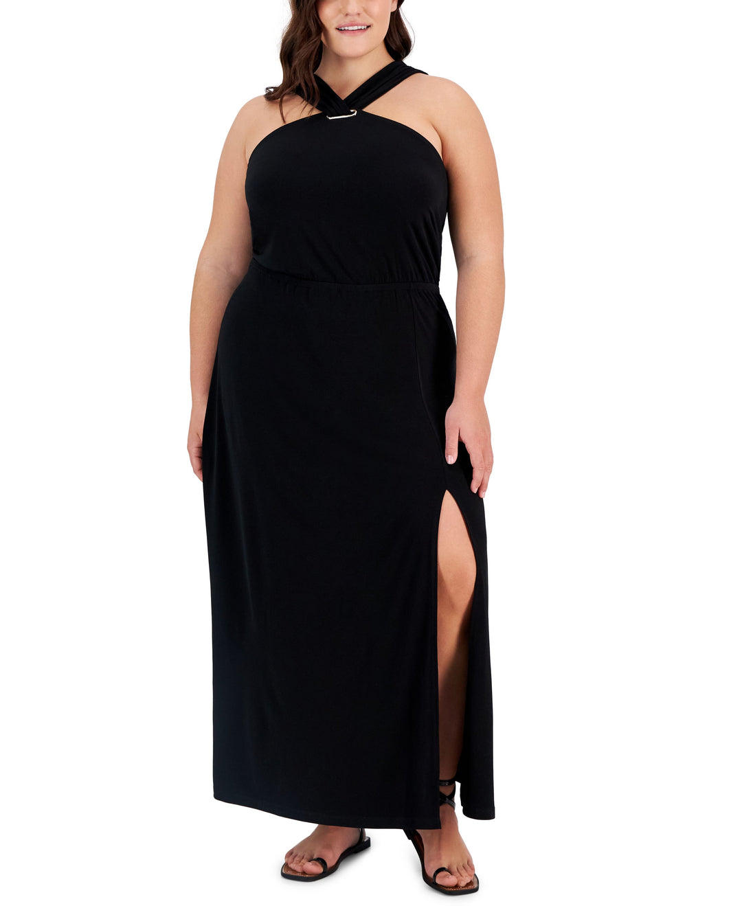 Plus Size Halter-Neck Side-Slit Maxi Dress